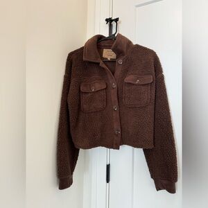 Pink Rose Brown Teddy Jacket Cozy Cropped Design